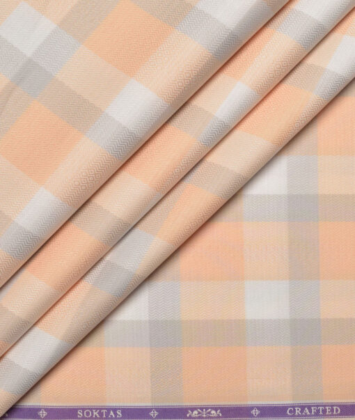 Soktas  Giza Cotton Checks Shirting Fabric (Orange)