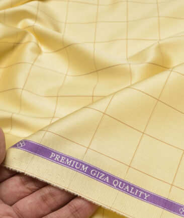 Soktas  Giza Cotton Checks Shirting Fabric (Yellow)
