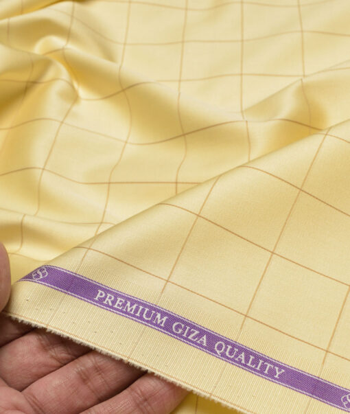 Soktas  Giza Cotton Checks Shirting Fabric (Yellow)