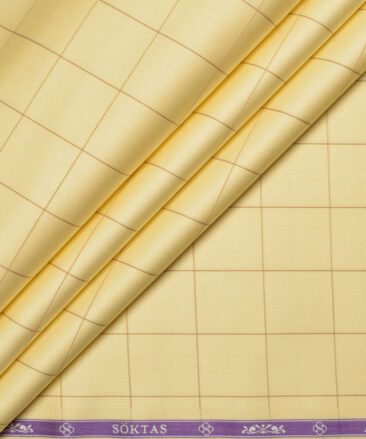Soktas  Giza Cotton Checks Shirting Fabric (Yellow)