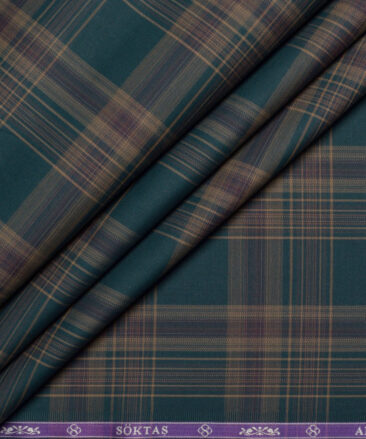 Soktas  Giza Cotton Checks Shirting Fabric (Deep Sea Green)