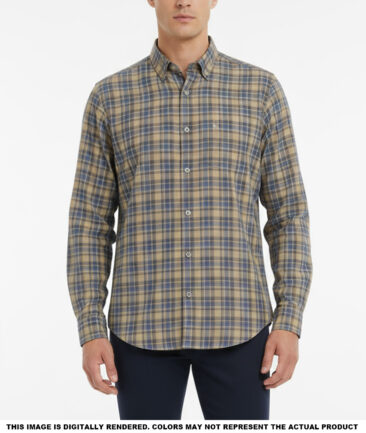 Soktas  Giza Cotton Checks Shirting Fabric (Light Brown & Blue)