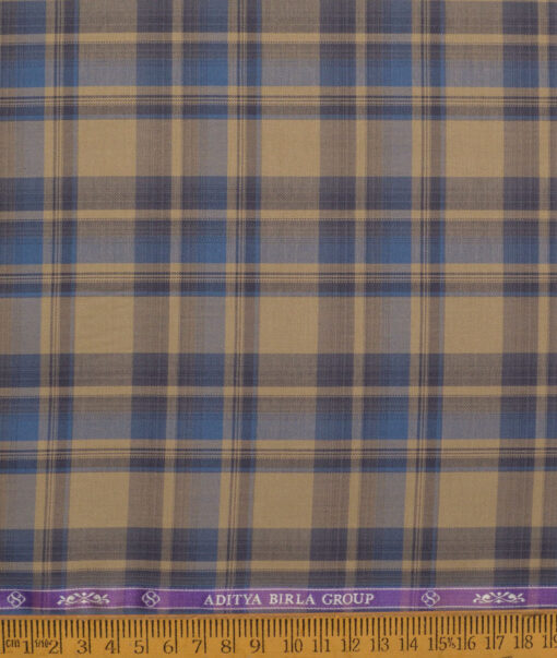 Soktas  Giza Cotton Checks Shirting Fabric (Light Brown & Blue)