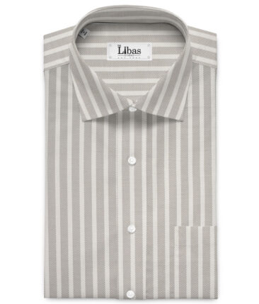 Soktas  Giza Cotton Striped Shirting Fabric (White & Grey)
