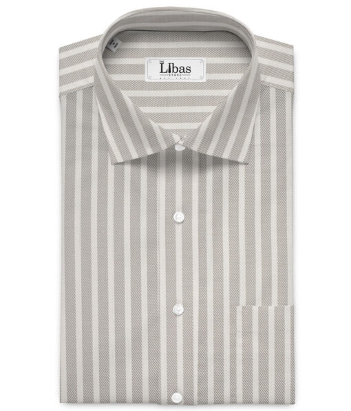 Soktas  Giza Cotton Striped Shirting Fabric (White & Grey)