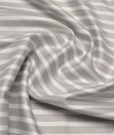 Soktas  Giza Cotton Striped Shirting Fabric (White & Grey)