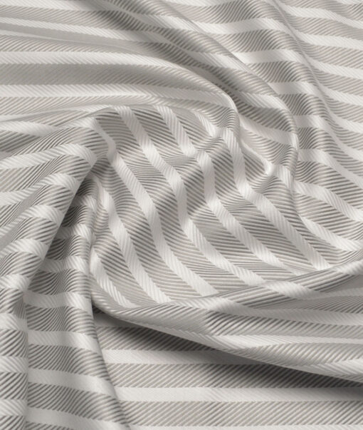 Soktas  Giza Cotton Striped Shirting Fabric (White & Grey)