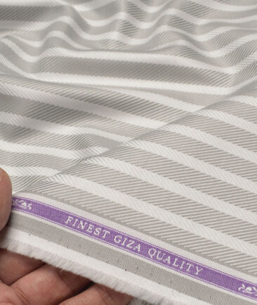 Soktas  Giza Cotton Striped Shirting Fabric (White & Grey)