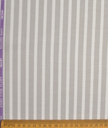 Soktas  Giza Cotton Striped Shirting Fabric (White & Grey)