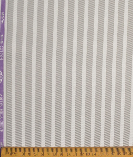 Soktas  Giza Cotton Striped Shirting Fabric (White & Grey)