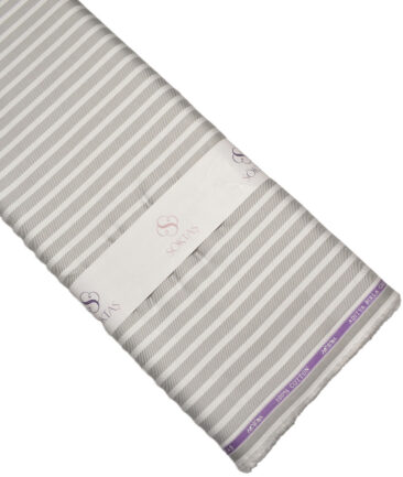 Soktas  Giza Cotton Striped Shirting Fabric (White & Grey)