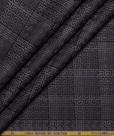 Soktas  Giza Cotton Self Design Shirting Fabric (Black & Grey)