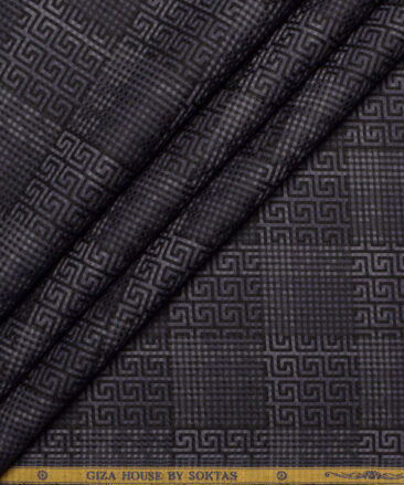 Soktas  Giza Cotton Self Design Shirting Fabric (Black & Grey)