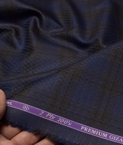 Soktas  Giza Cotton Checks Shirting Fabric (Dark Blue)