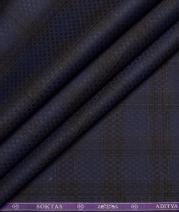 Soktas  Giza Cotton Checks Shirting Fabric (Dark Blue)