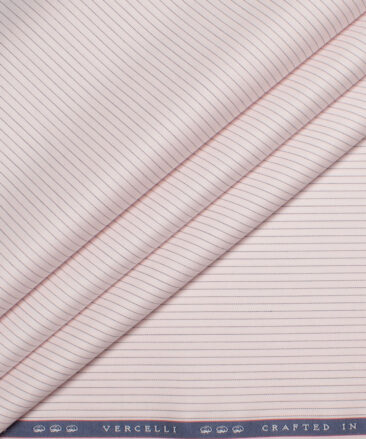 Vercelli Italy 2 Ply 100's Supima Cotton Striped Shirting Fabric (Pink)