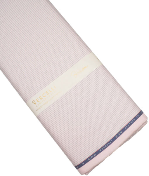 Vercelli Italy 2 Ply 100's Supima Cotton Striped Shirting Fabric (Pink)