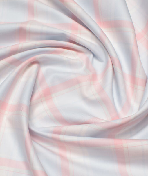 Vercelli Italy 2 Ply 100's Supima Cotton Checks Shirting Fabric (Sky Blue & Pink)