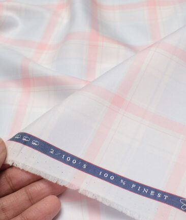 Vercelli Italy 2 Ply 100's Supima Cotton Checks Shirting Fabric (Sky Blue & Pink)
