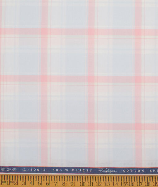 Vercelli Italy 2 Ply 100's Supima Cotton Checks Shirting Fabric (Sky Blue & Pink)