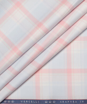 Vercelli Italy 2 Ply 100's Supima Cotton Checks Shirting Fabric (Sky Blue & Pink)