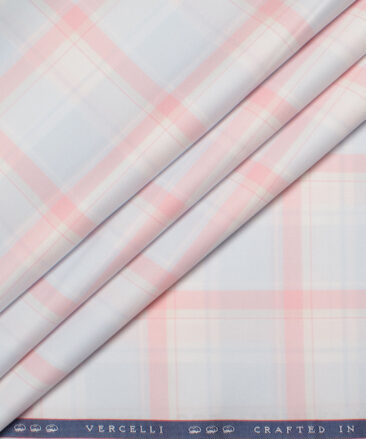 Vercelli Italy 2 Ply 100's Supima Cotton Checks Shirting Fabric (Sky Blue & Pink)