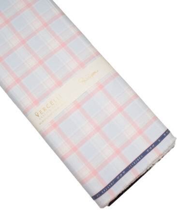 Vercelli Italy 2 Ply 100's Supima Cotton Checks Shirting Fabric (Sky Blue & Pink)