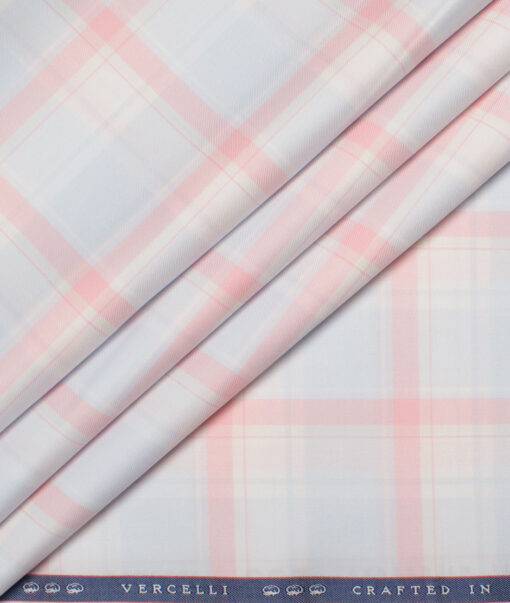 Vercelli Italy 2 Ply 100's Supima Cotton Checks Shirting Fabric (Sky Blue & Pink)