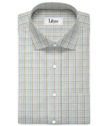 Vercelli Italy 2 Ply 100's Supima Cotton Checks Shirting Fabric (White & Green)