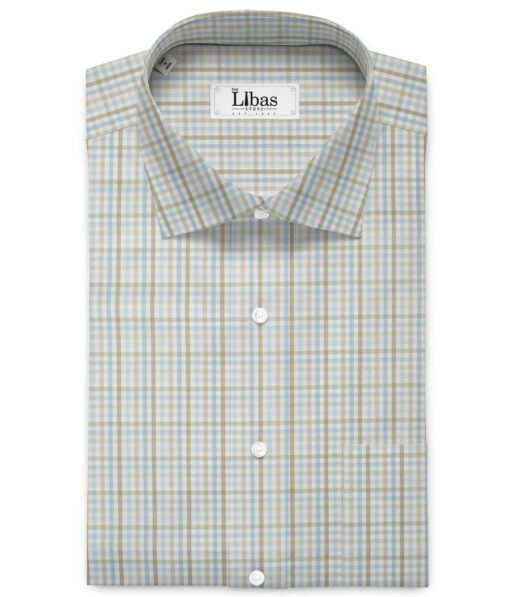 Vercelli Italy 2 Ply 100's Supima Cotton Checks Shirting Fabric (White & Green)
