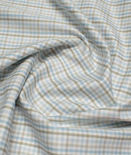 Vercelli Italy 2 Ply 100's Supima Cotton Checks Shirting Fabric (White & Green)