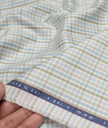 Vercelli Italy 2 Ply 100's Supima Cotton Checks Shirting Fabric (White & Green)