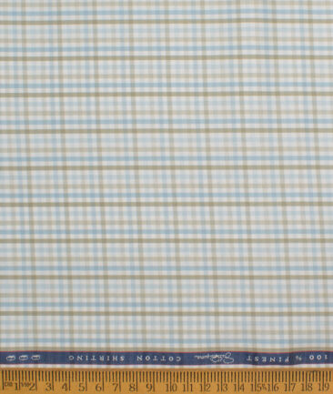 Vercelli Italy 2 Ply 100's Supima Cotton Checks Shirting Fabric (White & Green)