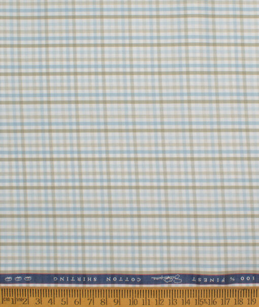Vercelli Italy 2 Ply 100's Supima Cotton Checks Shirting Fabric (White & Green)