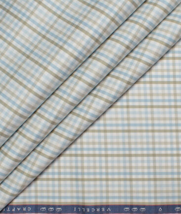 Vercelli Italy 2 Ply 100's Supima Cotton Checks Shirting Fabric (White & Green)
