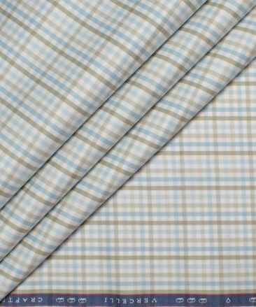 Vercelli Italy 2 Ply 100's Supima Cotton Checks Shirting Fabric (White & Green)