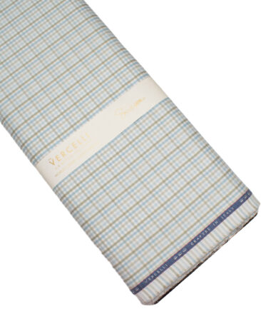 Vercelli Italy 2 Ply 100's Supima Cotton Checks Shirting Fabric (White & Green)