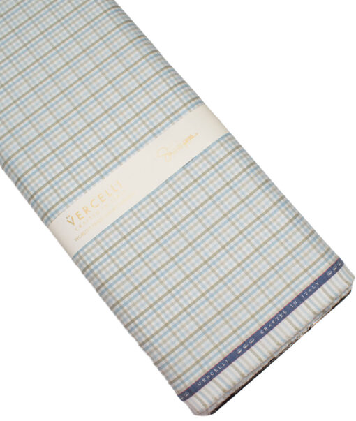 Vercelli Italy 2 Ply 100's Supima Cotton Checks Shirting Fabric (White & Green)