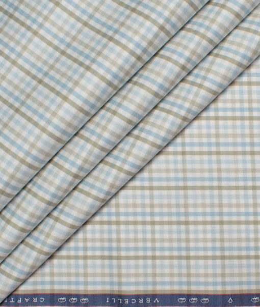 Vercelli Italy 2 Ply 100's Supima Cotton Checks Shirting Fabric (White & Green)