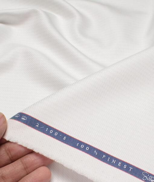 Vercelli Italy 2 Ply 100's Supima Cotton Striped Shirting Fabric (White)