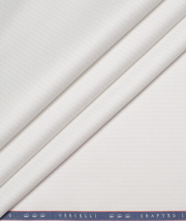 Vercelli Italy 2 Ply 100's Supima Cotton Striped Shirting Fabric (White)