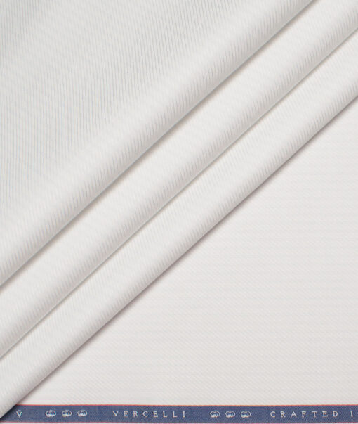 Vercelli Italy 2 Ply 100's Supima Cotton Striped Shirting Fabric (White)