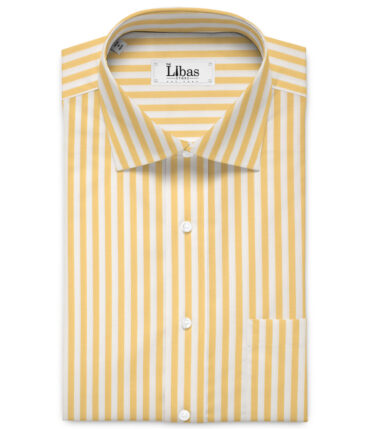Vercelli Italy 2 Ply 100's Supima Cotton Striped Shirting Fabric (White & Yellow)