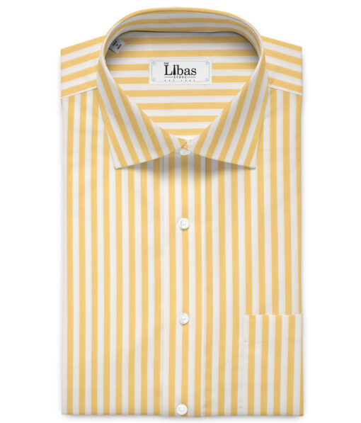 Vercelli Italy 2 Ply 100's Supima Cotton Striped Shirting Fabric (White & Yellow)