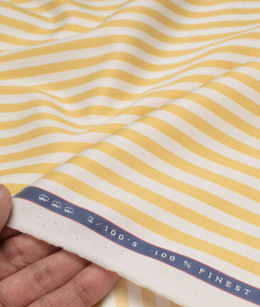 Vercelli Italy 2 Ply 100's Supima Cotton Striped Shirting Fabric (White & Yellow)