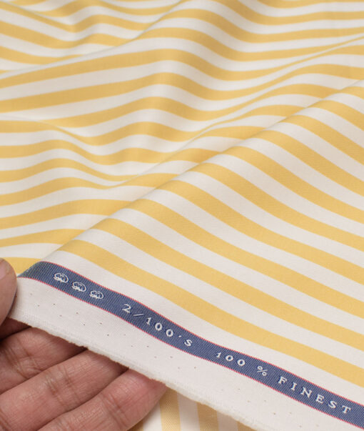 Vercelli Italy 2 Ply 100's Supima Cotton Striped Shirting Fabric (White & Yellow)