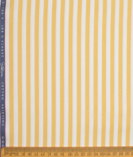 Vercelli Italy 2 Ply 100's Supima Cotton Striped Shirting Fabric (White & Yellow)
