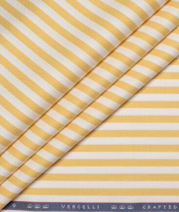Vercelli Italy 2 Ply 100's Supima Cotton Striped Shirting Fabric (White & Yellow)