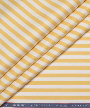 Vercelli Italy 2 Ply 100's Supima Cotton Striped Shirting Fabric (White & Yellow)