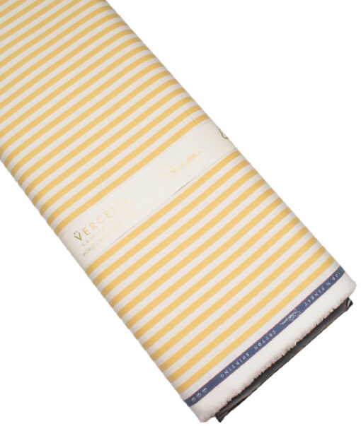 Vercelli Italy 2 Ply 100's Supima Cotton Striped Shirting Fabric (White & Yellow)